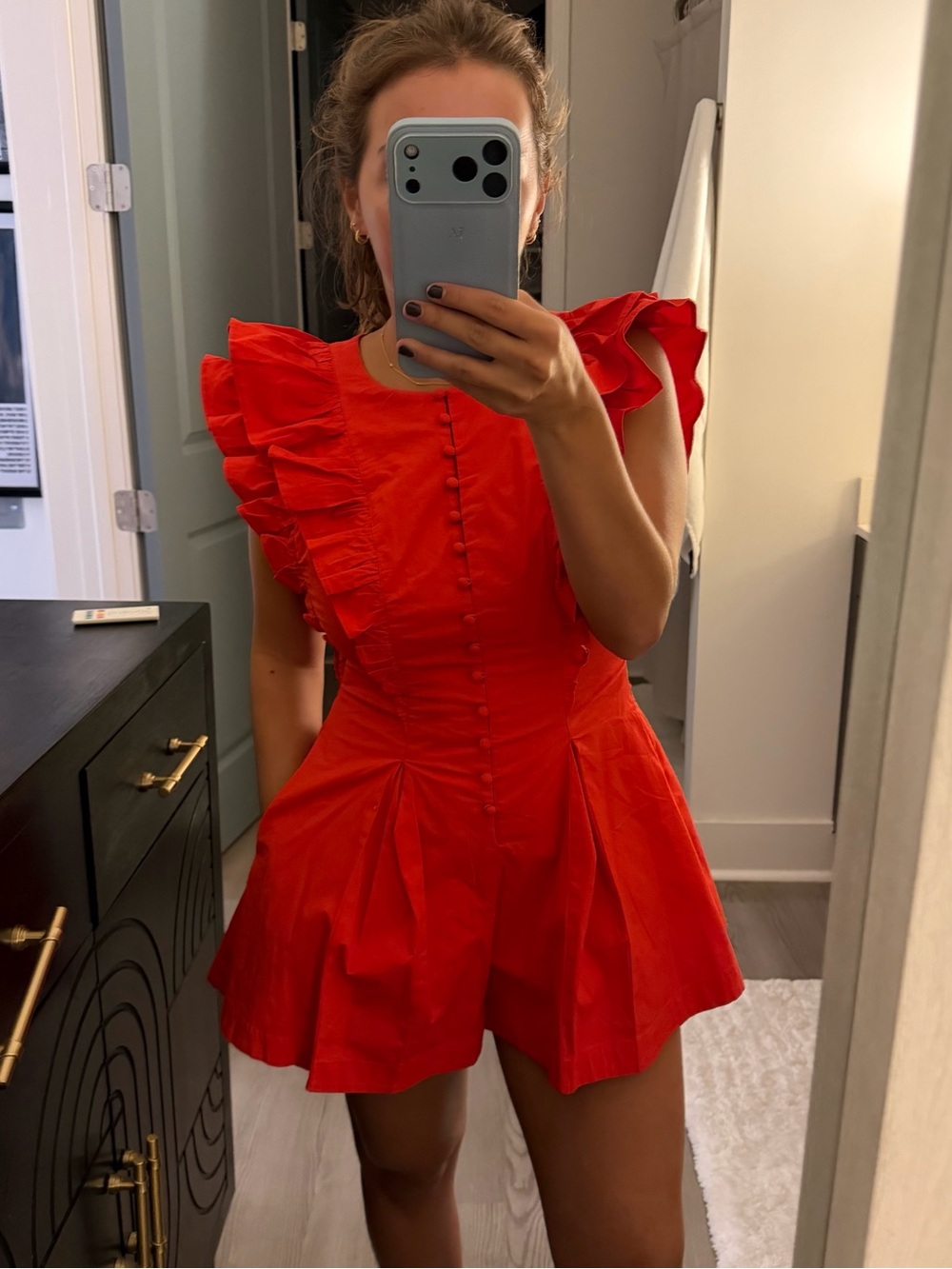NWT Anthropologie Maeve Red Ruffle Sleeve Women’s Romper Size S